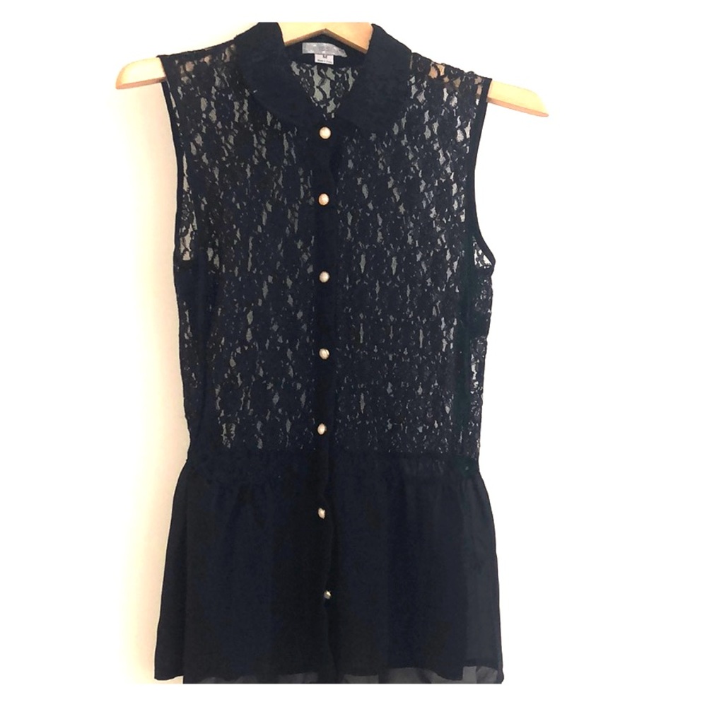 Super cute women’s sheer black lace blouse